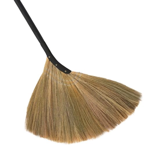 Vietnamese Straw Soft Broom - Indoor Grass Broom - Sweeping Hand with Black Long Handle Broomstick for House, Garage, Office, Lobby Room, Kitchen with 56.69 in Length - color: Black