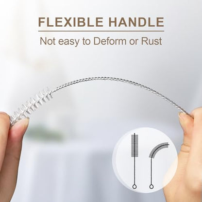 Yolaist 8 Pcs Bottle and Straw Cleaner, Long Deep Nylon Brush with Bendable Stainless Steel Flexible Handles for Bottles, Straws, Pipes, Wine Decanter, Sinks and Cup Cover