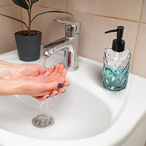 2Pcs Clear Glass Soap Dispenser with Pump, 11oz Diamond Design Refillable Soap Dispenser for Hand Wash, Dish Wash for Dishwashing Liquid, Lotions, Essential Oil - color: Diamond Clear