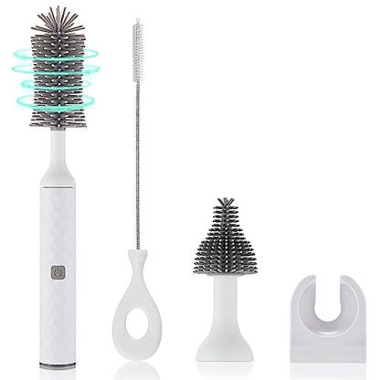 Rechargeable Electric Bottle Brush Cleaner Set, 360° High Speed Rotation Silicone Cleaning Brush with Bottle Brush, Pacifier Brush, Straw Brush, Perfect for Baby Bottle,Cup, Kitchen Utensils - color: White