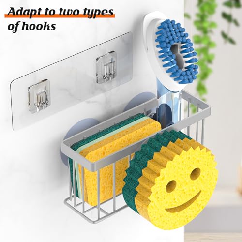 MURLONG Sponge Holder Smiley Face, Sink Organizer with 2 Suction Cups/1 Adhesive Strips, Designed for Sponge, Soap, Dish Brush, Scrubber - Gray - color: Gray