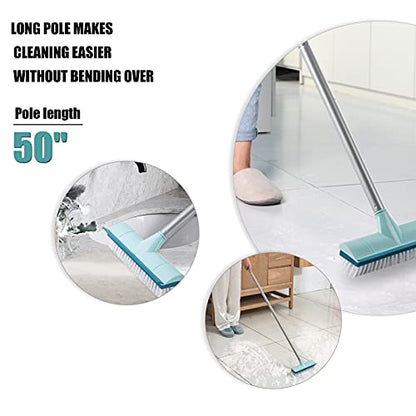 BOOMJOY Floor Scrub Brush with Long Handle, 2 in 1 Scrape and Brush, Stiff Bristles for Cleaning Bathroom, Patio, Garage, Kitchen, Deck, Tile, Blue - color: Blue