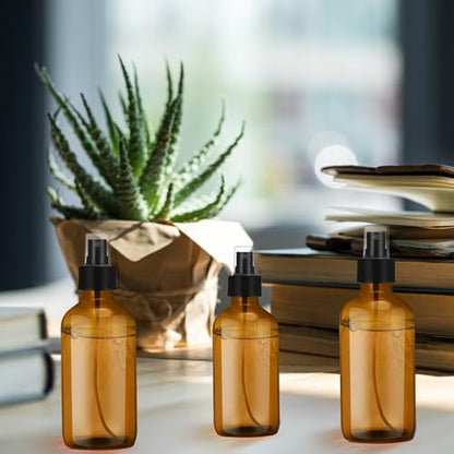Norme 12 Pcs 8 oz Glass Spray Bottles with Funnels and Labels Refillable Cosmetic Empty Spray Bottles with Sprayer Containers for Essential Oil Cleaning Solutions(Amber,Stylish) - color: Amber, style: Stylish