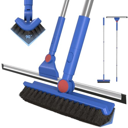COBETE Floor Scrubber Grout Brush with 16.92IN Large Floor Rubber Squeegee, V-Shaped Scrub Brush and Foam Squeegee Collaborate Cleaning For Tiles, Marble, Glass in Bathrooms, Kitchen,Garages, Pet Hair