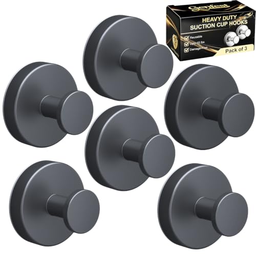 Suction Cup Hooks, Shower Hooks No Drill, Heavy Duty Wall Hooks for Hanging 15lbs, Reusable Waterproof Towel Hooks for Bathrooms Kitchen Glass Door Tile, Stainless Steel Hook Holder 6 Pack - color: 6 Black, size: 6 Pack