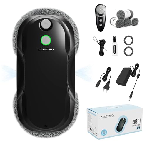 Tosima W5 Window Cleaning Robot, 6400Pa Max Adaptive Suction, Auto-Spray Smart Window Cleaner with Triple Safety System, Intelligent Navigation, Remote Control, for All Smooth Surfaces, Black - color: Black