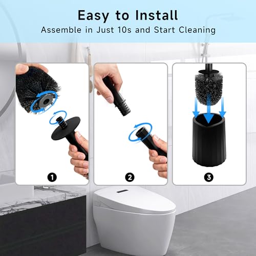 Toilet Brush and Holder Set, Toilet Bowl Brush, Compact Bathroom Accessories, Durable Toilet Scrub Bristles, Drip-Proof, Deep Cleaning, Black, 1 Pack - size: 1 Pack