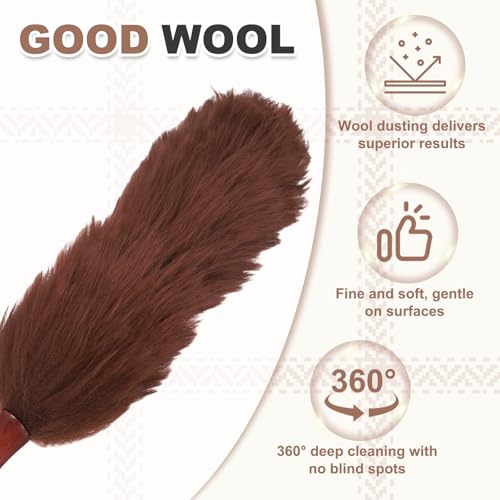 uxcell Wool Duster, 24.4" Natural Feather Cleaner Household Cleaning Duster with Solid Wooden Handle for Cleaning Fans Window Blinds Shelves Furniture, Coffee - color: Coffee, size: 24.4"