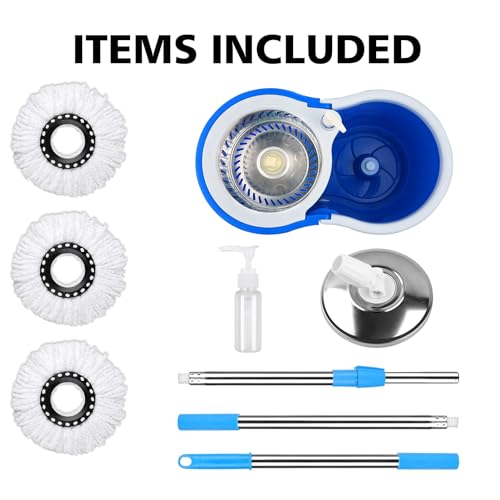 Mop and Bucket with Wringer Set 360° 3psc Microfiber Spin Mop with Bucket and Dual Mop Heads Self Wringing Spinning Mop (20QT) (2) (Blue) - color: Blue