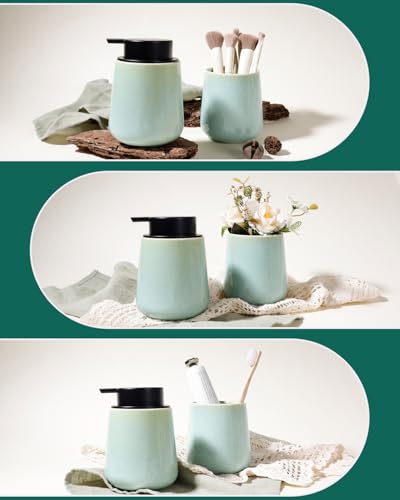 BosilunLife Hand Soap Dispenser - Ceramic Dish Soap Dispenser for Bathroom 12ounce Refillable Liquid Hand Wash Dispenser for Essential Oil, Lotion Soap, Light Green - color: Green
