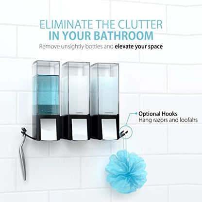 Better Living Products 77384 CLEVER Soap and Shower Triple Dispenser, Black/Chrome - color: Black/Chrome, style: Triple Dispenser