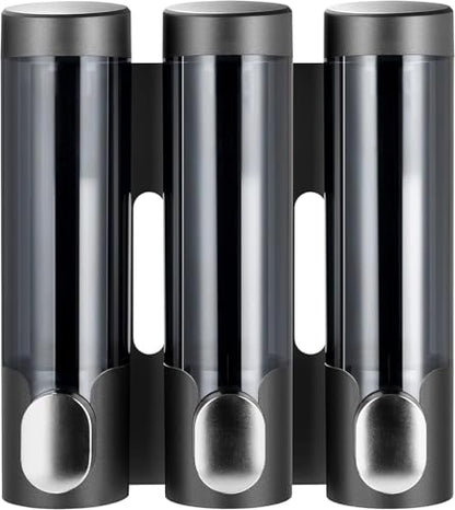 RANKADO Luxury Shower Soap Dispenser 3 Chamber No Drill,Soap Shampoo Conditioner Dispenser Bathroom Wall Mounted with Labels Hotel RV,Black - color: 320ml X 3（black）