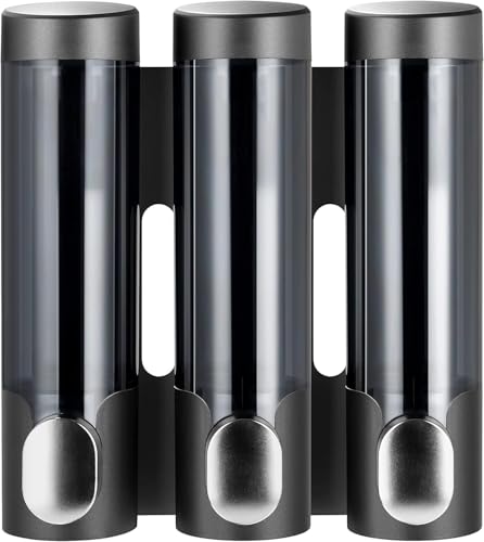 RANKADO Luxury Shower Soap Dispenser 3 Chamber No Drill,Soap Shampoo Conditioner Dispenser Bathroom Wall Mounted with Labels Hotel RV,Black - color: 320ml X 3（black）
