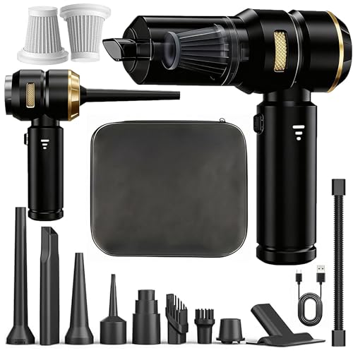 Car Vacuum/Air Duster Portable Cordless - 22000Pa Super Power Handheld Vacuum, 2026 Upgrade 4-in-1 Mini Car Vacuum& Air Duster & Air Blower & Pump with 10 Multi-Nozzles for Car, Home, Office, Pet Hair - color: Black