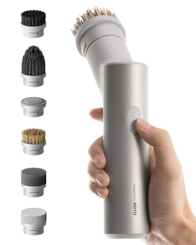 HOTO Handheld Short-Handle Electric Spin Scrubber, IPX7 Waterproof Cordless Scrubber Brush, Bathroom Cleaning Brush, Max 22 in-lb, with 9 Brush Heads for Bathroom, Shower, Kitchen, Sink, Tile