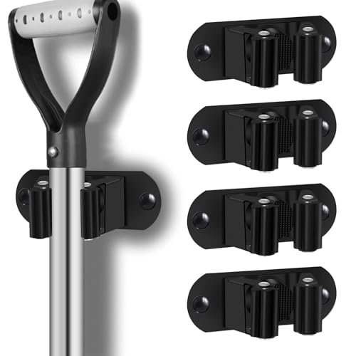Mop and Broom Holder Wall Mount Heavy Duty Stainless Steel Wall Mounted Broom Organizer Laundry Room Home Garden Garage Storage and Organization Rack (Black) - color: Black