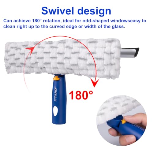 Squeegee for Window Cleaning with Extendable Pole, 53" 2-in-1 Window Cleaning Tool Kit, Shower Squeegee with Long Handle, Indoor/Outdoor High Window Cleaning-Two Pads - size: 53"