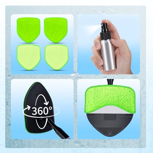 XINDELL Windshield Cleaner Tool, Car Window Cleaning Kit with 4 Reusable Microfiber Pads, Extendable Handle & 360° Rotating Head, Safety Hammer, Streak-Free Auto Glass Wiper for Car Truck SUV RV - color: Green
