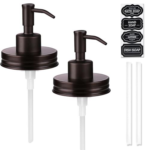 Amolliar Mason Jar Liquid Soap Dispenser Pump, Rustproof Stainless Steel Lid, Refillable Soap Pump for Kitchen, Bathroom, Hand, Dish, Lotion Soap Pump Replacement, Cute Farmhouse Decor, Bronze 2 Pack - color: Bronze, size: With Lid 2 Pack