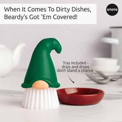 New! Beardy Gnome Dish Brush by Ototo - Gnomes, Quirky Gifts, Cute Kitchen Accessories, Funny Kitchen Gadgets, Vegetable Brush, Cute and Useful Gifts for Women (Green) - style: Beardy Green