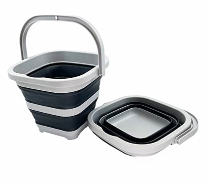 SAMMART Collapsible Rectangular Cleaning Bucket 5L(1.3 Gallon)-Foldable Camping Beach Sand Water Pot Pail- Portable Space Saving Tub for Household, Outdoor Car Washing (Grey/Charcoal Black (Set of 2)) - color: Grey/Charcoal Black (Set of 2)