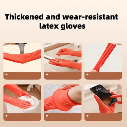 21.7inch Extra Long Latex Cleaning Gloves Waterproof Heavy Duty Rubber Reusable Dish wash Household Cleaning - color: Red