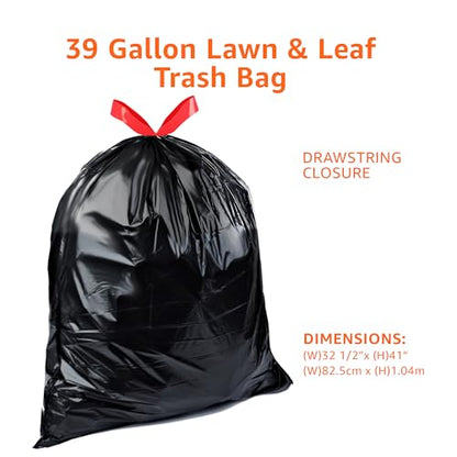 Amazon Basics Lawn & Leaf Drawstring Trash Bags, 39 Gallon, 40 Count, Black, Unscented - size: 40 Count (Pack of 1)