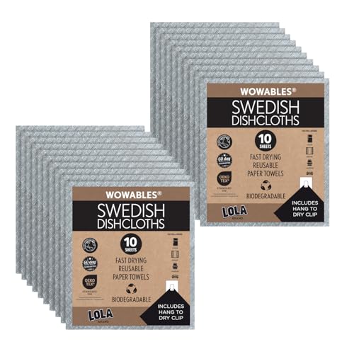 LOLA Swedish Dishcloths for Kitchen 20 Sheets, Biodegradable & Compostable Reusable Paper Towel Cleaning Cloths No Odor Washing Dishes Ultra Absorbent Cellulose Sponge Towel Made in Germany - color: Battleship Gray, size: 20 Sheets