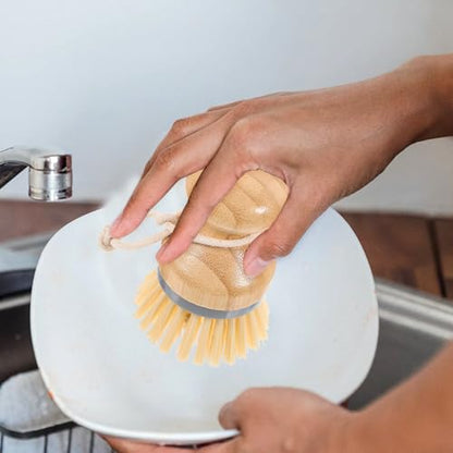 Toyvian Handle Dish Scrub Brush with Palm Fiber Bristles, Gray Kitchen Cleaning Brush for Stubborn Stains, Vegetable and Pot Scrubber, Eco-Friendly Kitchen Supplies