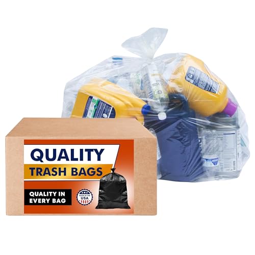 65 Gallon Clear Trash Bags Heavy Duty (MegaPack 50 Bags w/Ties) 64 Gallon Extra Large Clear Plastic Recycling Garbage Bags - size: 1 Count (Pack of 50)