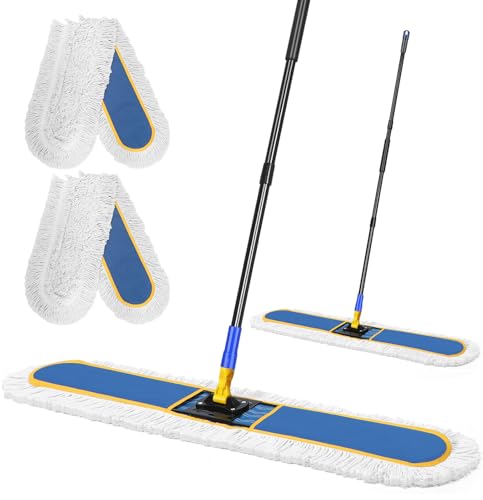 36" Commercial Industrial Dust Mop for Floor Cleaning with Replacement Mop Pads, Heavy Duty Wet Dry Large Mops for Cleaning Floor Office Garage Hardwood Warehouse Factory Mall (Blue, 36 inch mop) - color: Blue, size: 36 inch