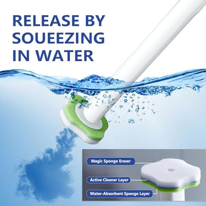 Magic Sponge Eraser Toilet Brush Set, Wall Mounted with 30 Refills | Disposable toilet brush with wall-mounted holder; 30 Magic Sponge Eraser wand refills; deep clean,easy replace,save space