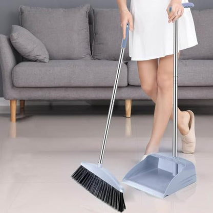 Broom with Dustpan Combo Set, 45° Angled Broom with Long Handle, Dust Pan Brooms for Sweeping Indoor, Cleaning Supplies for Home Office Kitchen Lobby Floor Indoor&Outdoor, 32.3in, Gray