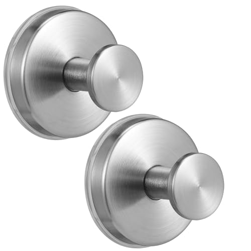 Large 15lb Suction Cup Hooks for Shower, No-Drill Bathroom Towel Hooks for Robes, Loofah, Removable Mountable on Glass, Tile, Mirrors, Smooth Non-Porous Surfaces (2, Brushed Nickel) - color: Brushed Nickel