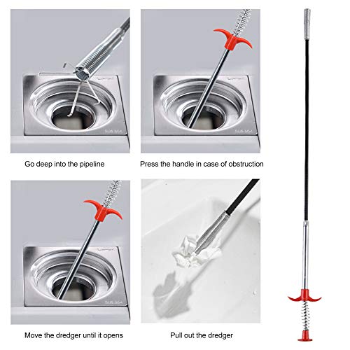 22.44 inch Grabber Reacher Tool, Flexible Grabber Claw Pick Up Reacher with 4 Claws Drain Snake Hair Drain Clog Remover Tool, for Shower, Toilet, Kitchen Sink & Tub(Size:0.57m)