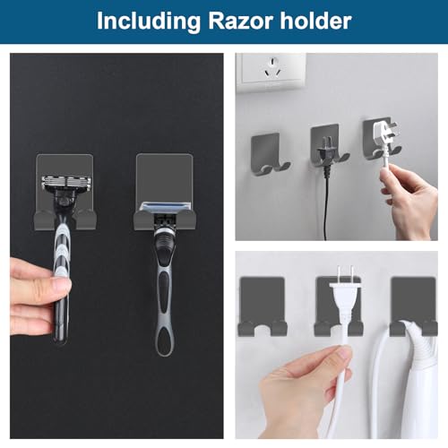 Diesisa Razor Holder 304 Stainless Steel for Shower + Adhesive Sticky Heavy Duty Waterproof Wall Hooks, Premium for Hanging Towels, Coat, hat (2+2 Pack) - Grey - color: Grey-4pcs