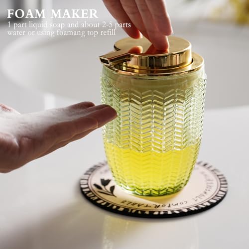 CICUFY Foaming Hand Soap & Lotion Dispenser, Refillable Glass with Large Gold Pump(Barrel Pattern-Green) - color: Green, style: Foam/Barrel Pattern