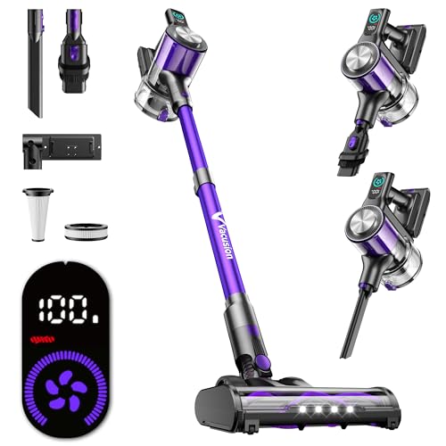 Cordless Vacuum Cleaner, 8-in-1 Cordless Stick Vacuum Cleaner with 3 Suction Modes, Up to 45mins Runtime, Rechargeable, Self-Standing, Vacuum Cleaners for Home Pet Hair Carpet Car Hard Floor, Purple - color: Purple