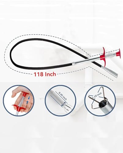 Drain Snake,118 inch Flexible Grabber Claw Pick Up Reacher Tool,Drain Clog Remover - Gutter Cleaning Tools for Home Sink, Bathroom Tub,Drain, Toilet, Tight Spaces - style: 118 in