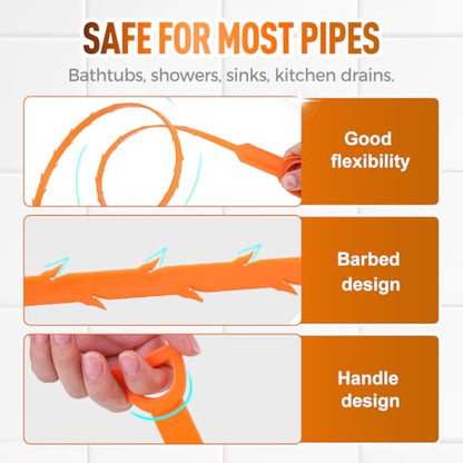 5 Pack 25 Inch Drain Snake, 2025 New Clog Remover, Flexible Hair Removal Tool for Bathroom and Kitchen, Durable Pipe Cleaning Tool for Homeowners (20 Pack) - size: 20 Pack