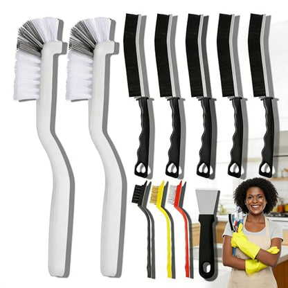 Crevice Cleaning Brush 11Pcs, Hard Bristle Scrub Brushes Tools for Kitchen, Bath and Corners with Home, Multi-Use for Hard-to-Reach Areas, Easy Cleaning