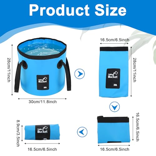 3 PCS 5 Gallon Collapsible Water Bucket, 20L Foldable PVC Bucket with Handles, Multiple Use Portable Fold up Lightweight Container Buckets PVC Folding 5 Gallon for Camping Fishing Outdoor