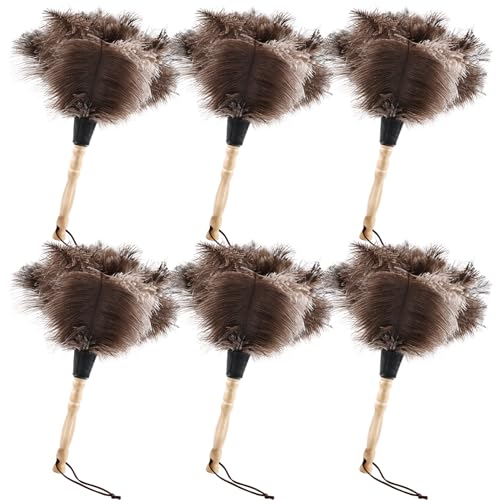 Ostrich Feather Duster 14" Natural Handheld Reusable Feathers Dusters with Wooden Handle for Cleaning Supplies Home Car Office(6PCS) - color: Natural-14in-stylec-6pcs