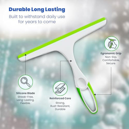 Middleofthemap Shower Squeegee - Flexible Silicone Blade, Lightweight Plastic Handle, Easy Hanging Hook, Attractive Colors, Perfect for Glass Doors, Windows, Tiles, and Mirrors 9.5" (4)