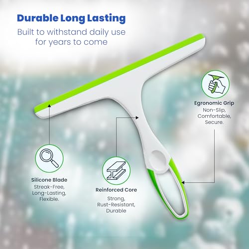 Middleofthemap Shower Squeegee - Flexible Silicone Blade, Lightweight Plastic Handle, Easy Hanging Hook, Attractive Colors, Perfect for Glass Doors, Windows, Tiles, and Mirrors 9.5" (2)