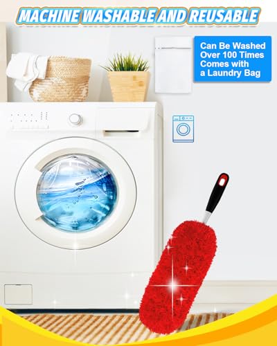 KEEPOW Reusable Microfiber Duster Refills Compatible with OXO Duster, Washable Dusters Refill Compatible with Good Grips Microfiber Extendable Dusters for Cleaning, 2 Pack(Handle is Not Included) - color: Red-2 Pack