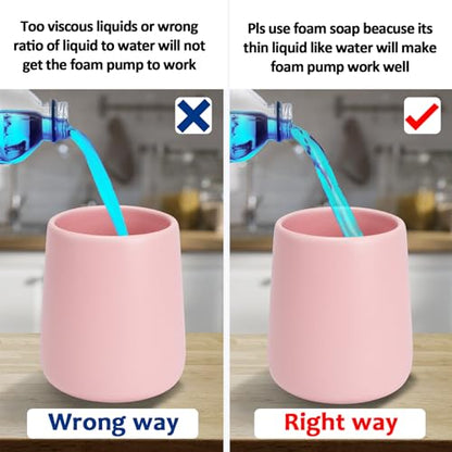 Soap Foaming Dispenser Ceramic with Easy-to-Press Pump Hand Foam Dispenser for Shampoo Bathroom Kitchen 12 oz - color: Foam-pinkmattlegold