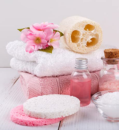 50-Count Compressed Facial Sponges for Daily Cleansing and Gentle Exfoliating, 100% Natural Cellulose Spa Sponge Perfect for Removing Dead Skin, Dirt and Makeup - color: Pink
