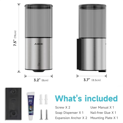 AIKE Automatic Wall Mount Liquid Soap Dispenser for Home and Commercial Bathroom 13.5oz IPX7 Waterproof,Brushed Stainless Steel - color: Brushed Stainless Steel