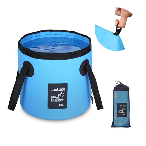Luxtude Collapsible Bucket with Handle, Portable 5 Gallon Bucket for Camping, Fishing, Beach, Gardening, RV & Outdoor Emergency, Heavy-Duty & Ultra Lightweight Water Storage Container - color: Blue
